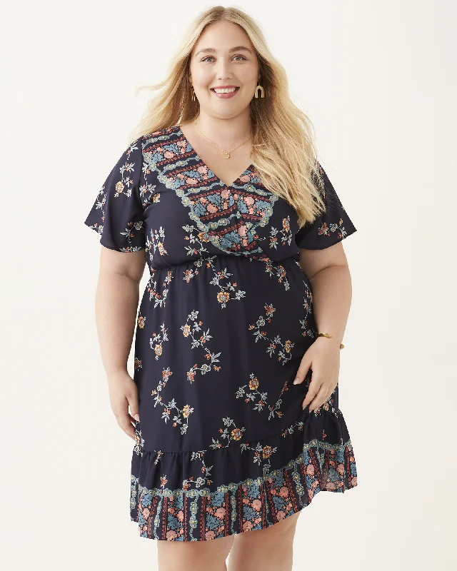 ladies-mini-dress-plus-size-prance-Nyla Wrap-Front Mini Dress | Navy / Pink