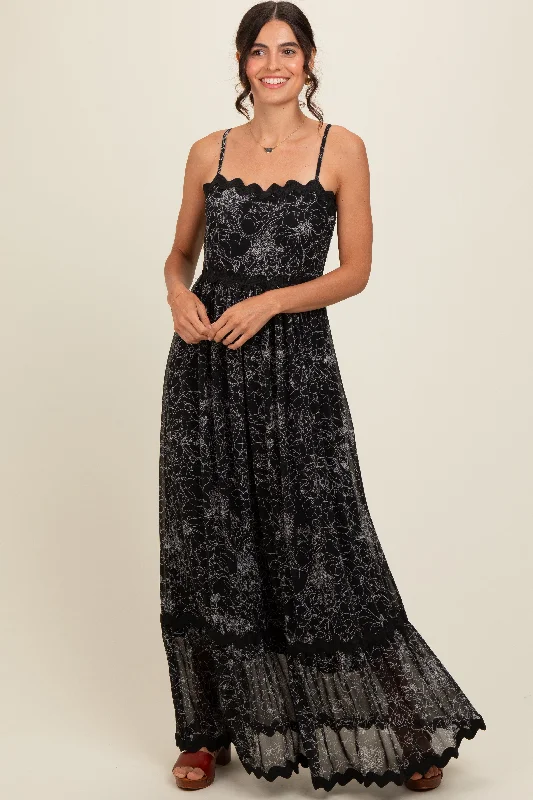 ladies-maxi-dress-halter-haze-Black Floral Contrast Trim Maxi Dress