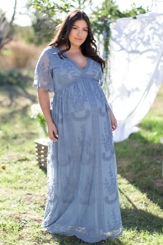 ladies-maxi-dress-color-charm-PinkBlush Blue Lace Mesh Overlay Plus Maternity Maxi Dress