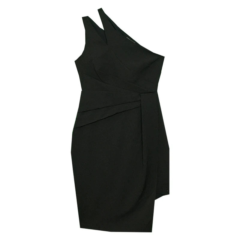 ladies-bodycon-dress-denim-dare-Black One Shoulder Asymmetric Bodycon Dress