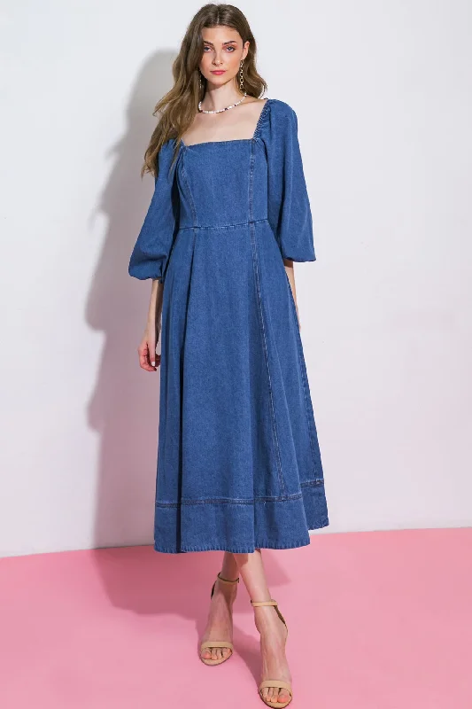 Women's midi dress chat pop -FEELIN'S GROOVY DENIM MIDI DRESS