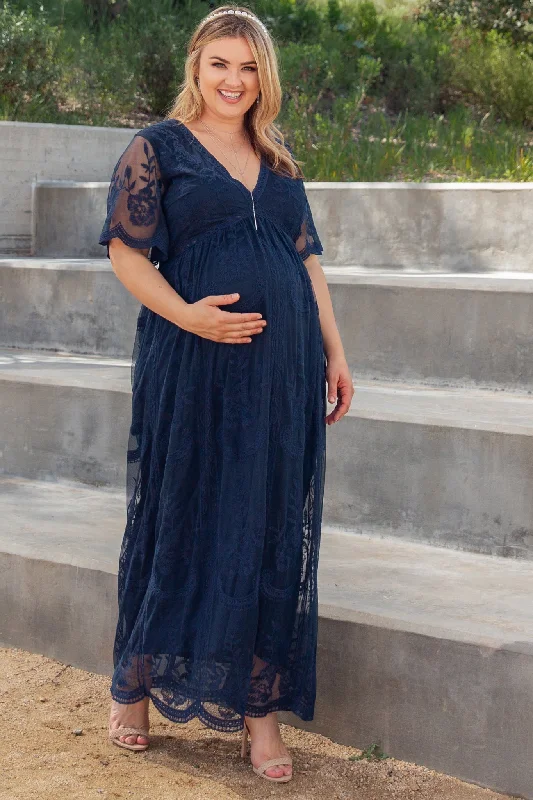 ladies-maxi-dress-silk-sunset-PinkBlush Navy Lace Mesh Overlay Plus Maternity Maxi Dress