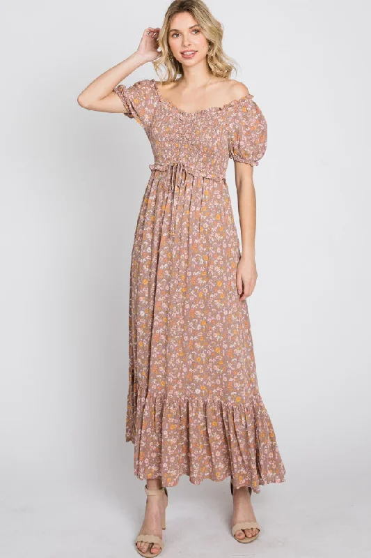 ladies-maxi-dress-linen-lush-Lavender Floral Sweetheart Neck Off Shoulder Maxi Dress