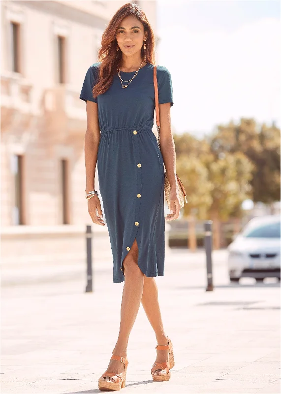 Women's midi dress muse glow -Button Detail Midi Dress - Blue