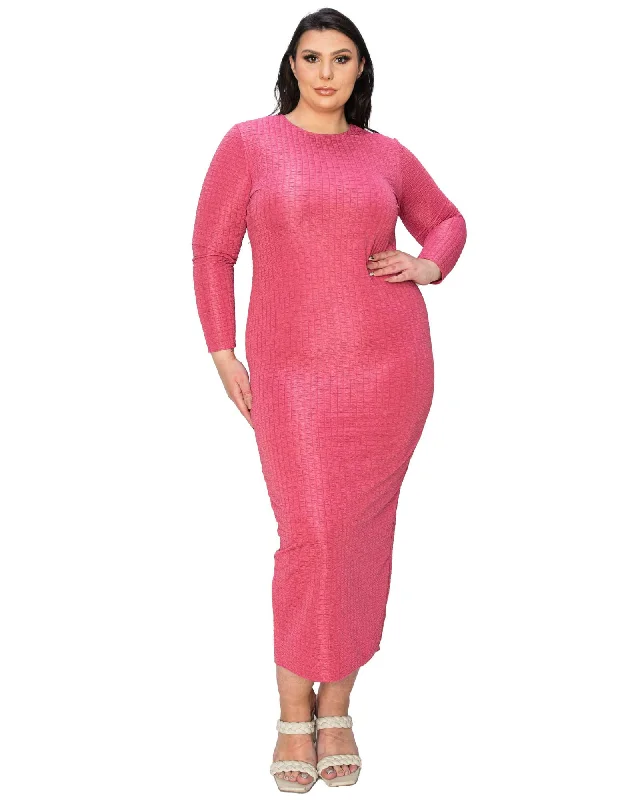 ladies-bodycon-dress-curvy-craze-Kylo Textured Bodycon Dress | Rose