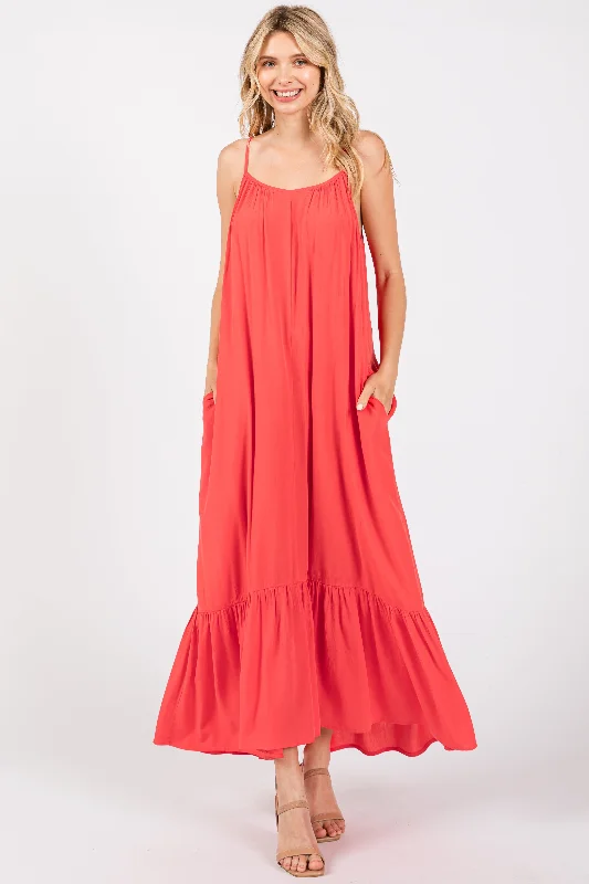 ladies-maxi-dress-ankle-allure-Red Crochet Lace Back Maxi Dress