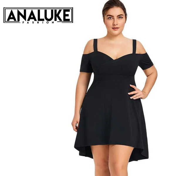 Women's party dress quiz pop -Cold Shoulder Black Party Dress