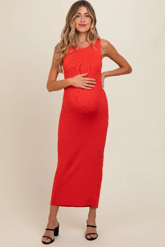 ladies-bodycon-dress-effortless-edge-Rust Back Tie Bodycon Maternity Maxi Dress