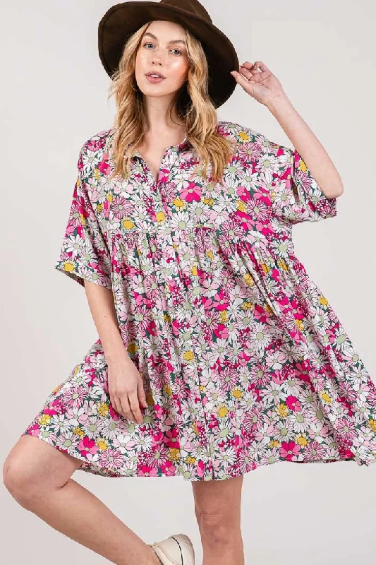 ladies-mini-dress-embroidered-edge-SAGE + FIG Floral Button Down Mini Shirt Dress