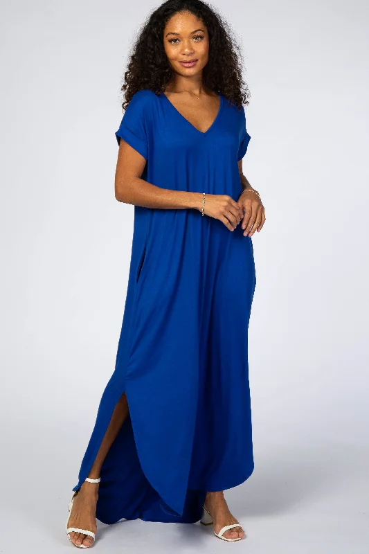 ladies-maxi-dress-matte-mirth-Royal Side Slit Maxi Dress