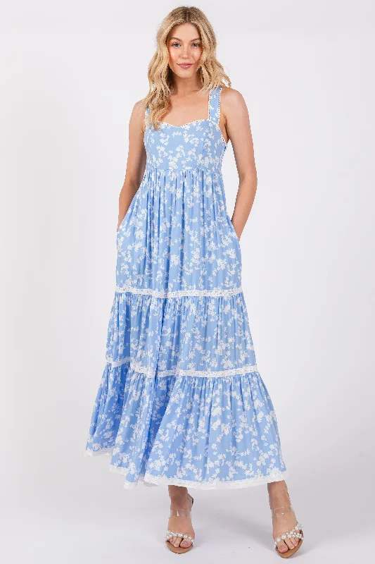 ladies-maxi-dress-berry-bloom-Light Blue Floral Lace Trim Tiered Maxi Dress