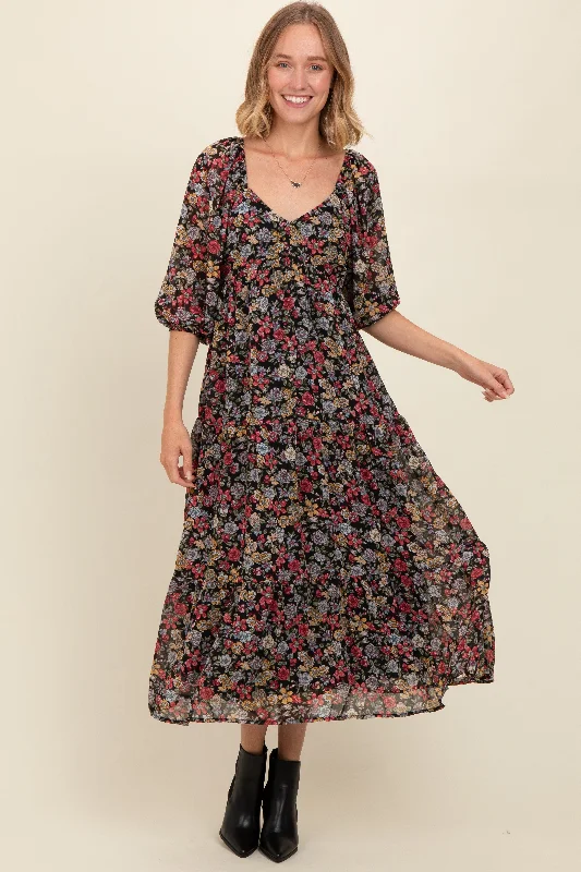 ladies-maxi-dress-coffee-calm-Black Floral Empire Waist Maxi Dress