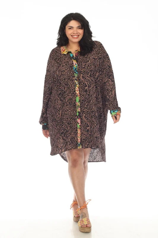 Women's midi dress rare chic -Johnny Was Millo Wild Midi Shirt Swim Cover-Up Dress Plus Size CSW7622-DX