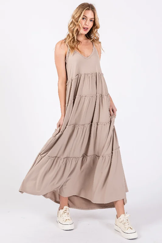 ladies-maxi-dress-mint-mirth-Taupe Tiered Sleeveless Maxi Dress