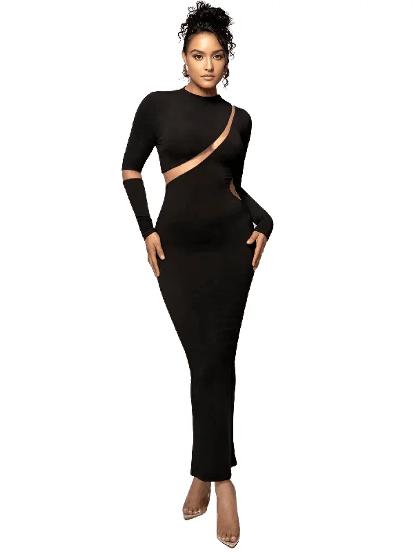 ladies-bodycon-dress-ruched-rush-Long Sleeve Bodycon Maxi Dress For Women