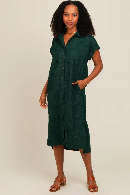 Women's midi dress brew glow -Forest Green Corduroy Button Down Midi Dress