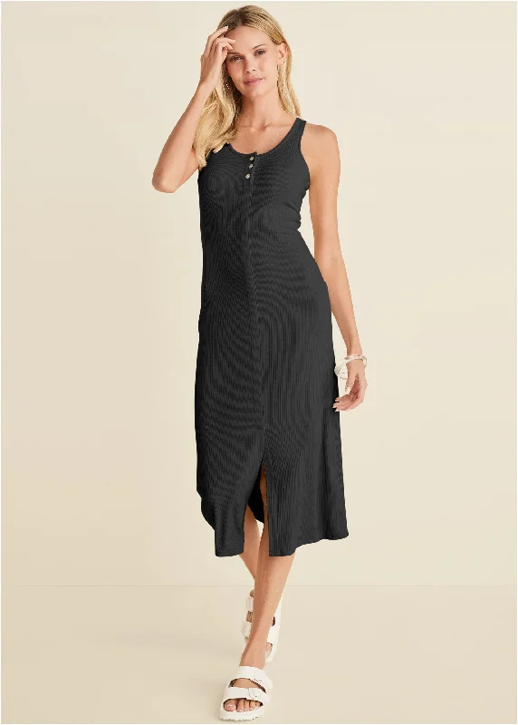 Women's midi dress last chic -Henley Midi Dress - Black