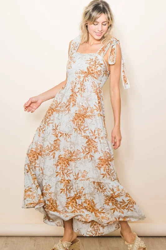 ladies-maxi-dress-delicate-dawn-Rust Crochet Trim Floral Maxi Dress