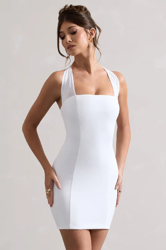 ladies-bodycon-dress-curvy-craze-Soul | White Bodycon Halter-Neck Mini Dress