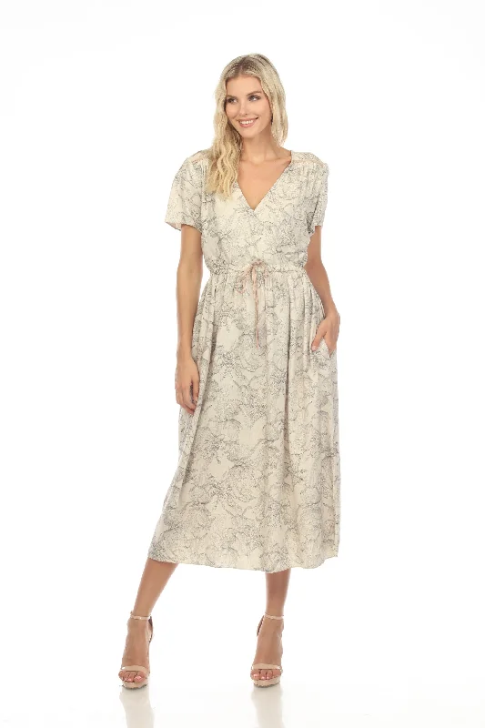 Women's midi dress spry glow -Johnny Was JWLA Etched Floral Wrap House Midi Dress Boho Chic J37323