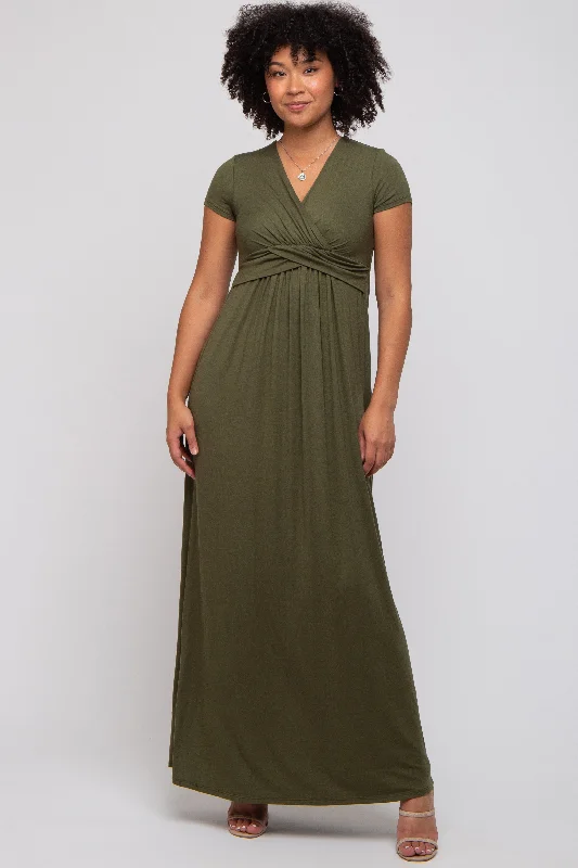 ladies-maxi-dress-pearl-petal-PinkBlush Olive Draped Nursing Maxi Dress