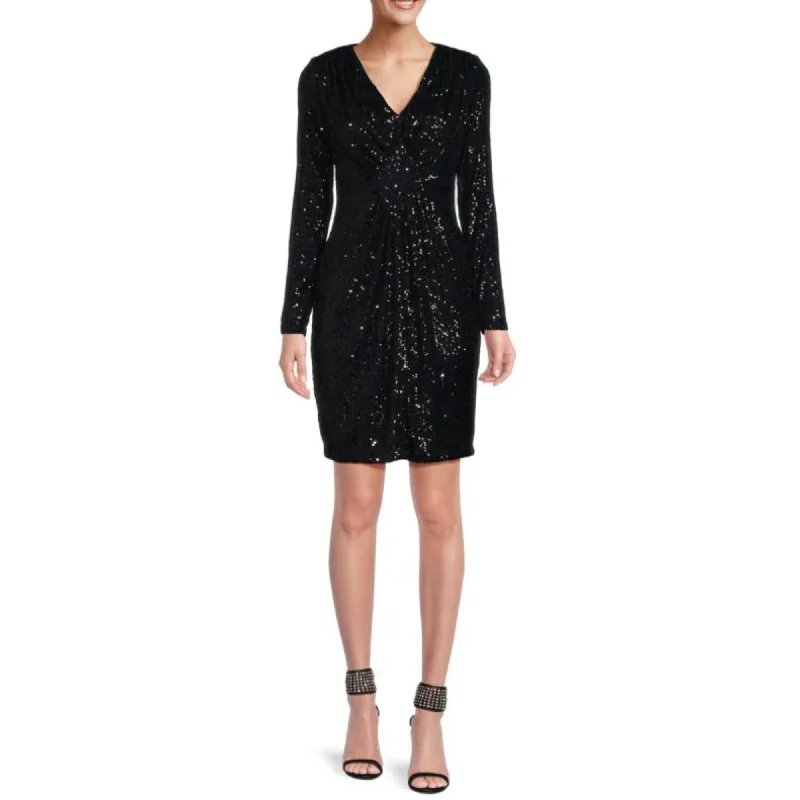 ladies-mini-dress-sexy-sway-Nanette Lepore Women's V-Neck Long Sleeve Sequin Mini Dress