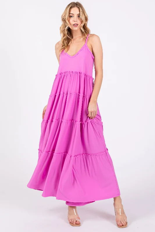 ladies-maxi-dress-navy-nimbus-Pink Tiered Sleeveless Maxi Dress