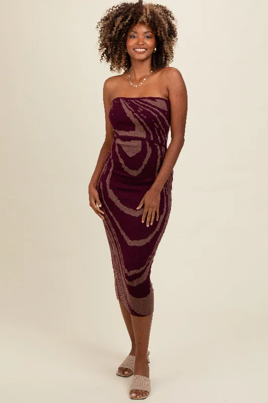 ladies-maxi-dress-beach-bliss-Purple Printed Strapless Cutout Fitted Maxi Dress