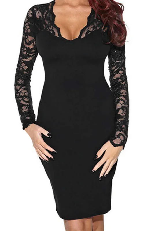 ladies-bodycon-dress-turquoise-tease-Iyasson Sexy Lace Long Sleeve Bodycon Dress