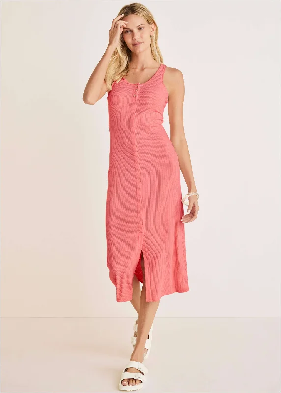 Women's midi dress rise chic -Henley Midi Dress - Coral