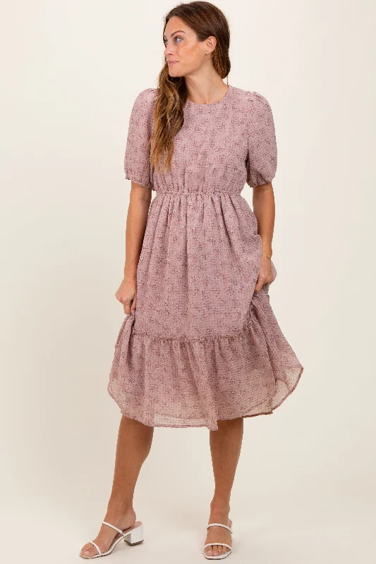 Women's midi dress lace chic -Mauve Printed Textured Midi Dress