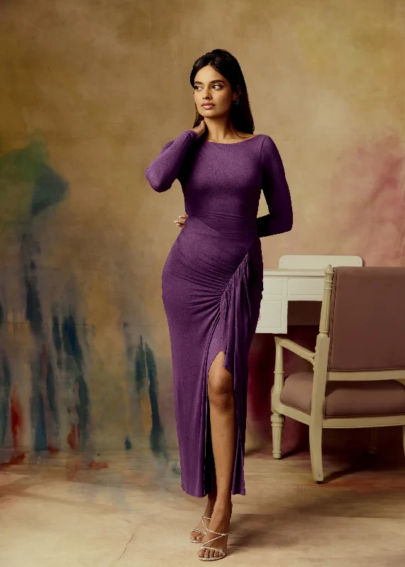 ladies-bodycon-dress-amber-amped-Lyra Purple Bodycon Maxi Dress