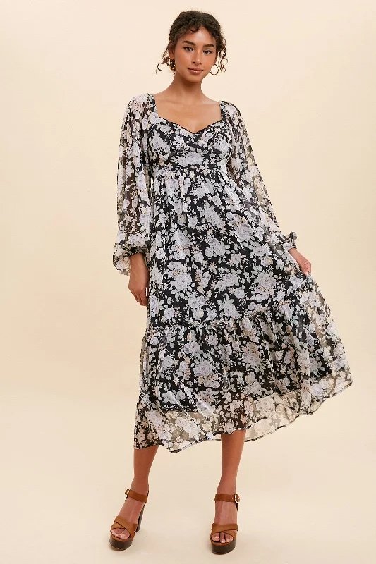 ladies-maxi-dress-plus-size-prance-Black Chiffon Floral Maxi Dress