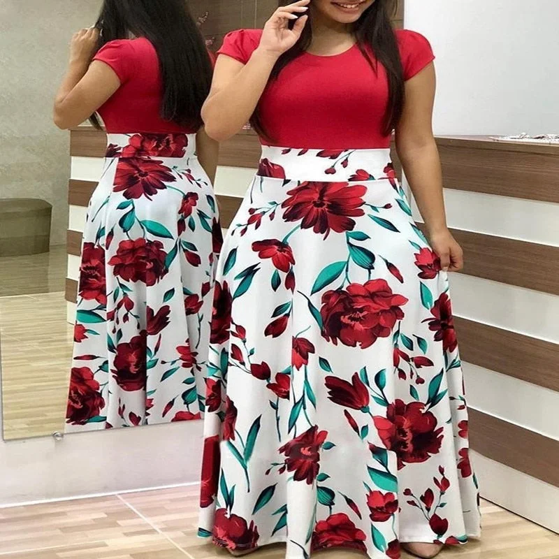 ladies-bodycon-dress-statement-shine-Plus Size Women's Summer Print Stitching Flower Long Banquet Dress 2021 Bodycon Dress Elegant Sexy Woman Super Long Dress