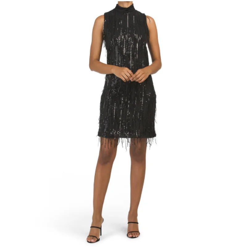 Women's party dress peek pop -Carla Conti Made in Italy Sequin Fringe Retro Cocktail Party Mini Dress