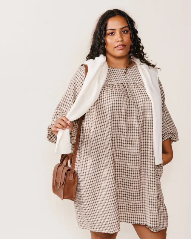 ladies-mini-dress-insta-illume-Alyssa Mini Dress | Brown Gingham