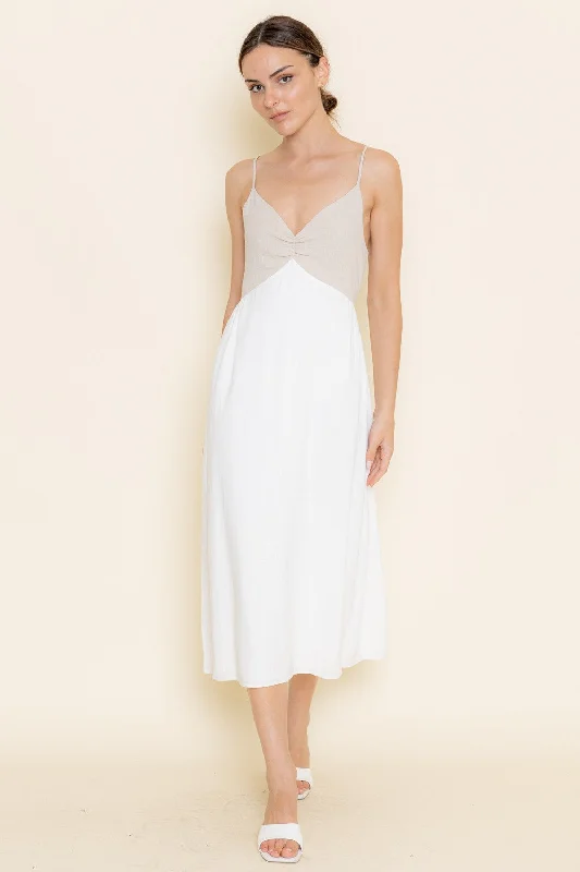 Women's midi dress chill chic -White Taupe Strappy Midi Sundress