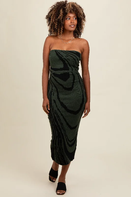 ladies-maxi-dress-bodycon-bliss-Olive Printed Strapless Cutout Fitted Maxi Dress