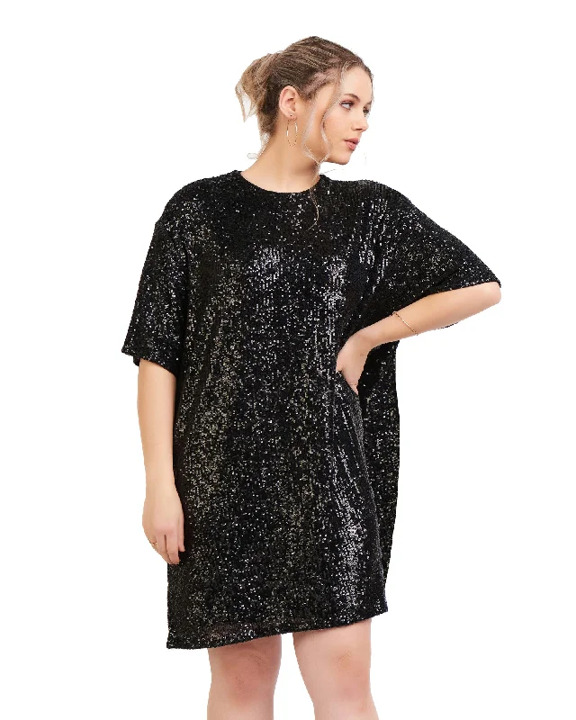 ladies-mini-dress-leather-lush-Cynthia Sequin Crewneck Minidress | Black