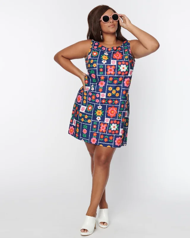 ladies-mini-dress-subtle-snap-Smak Parlour Plus Size Navy & Floral Wallpaper Sleeveless Mini Dress | Navy & Floral Wallpaper