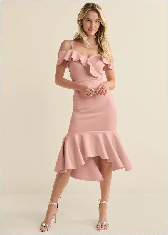 Women's midi dress glee pop -Ruffle Midi Dress  - Blush