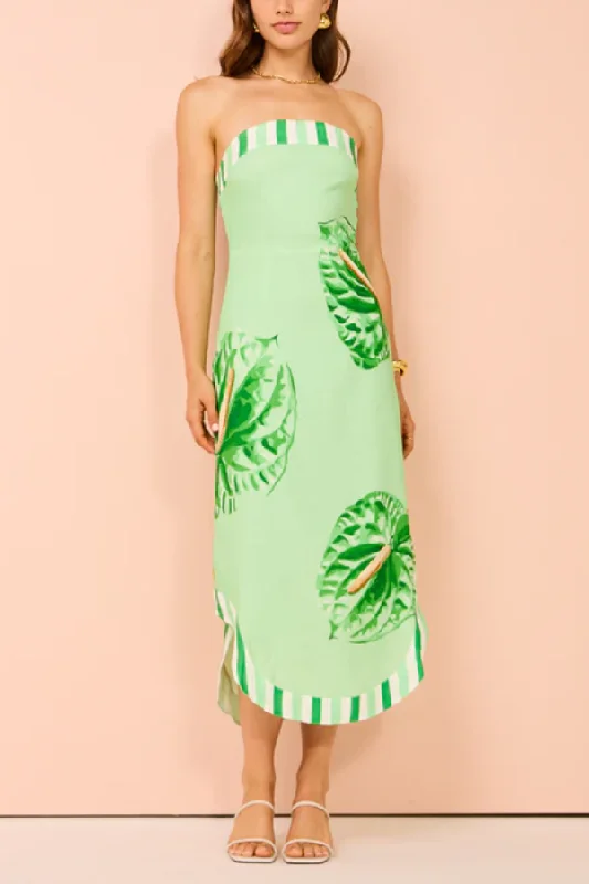 ladies-bodycon-dress-tropical-tango-Strapless Printed Bodycon Midi Skirt