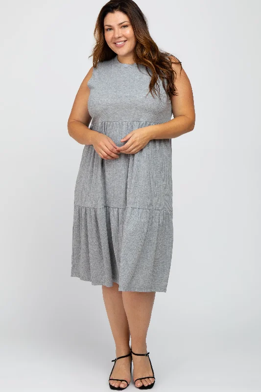 Women's midi dress muse chic -Heather Grey Ribbed Sleeveless Plus Midi Dress