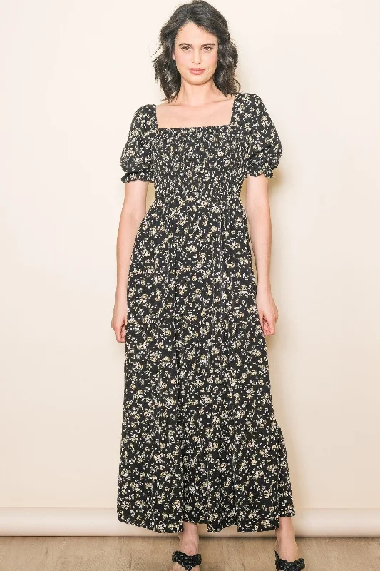 Women's midi dress sand pop -Black Floral Midi Dress