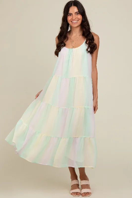 ladies-maxi-dress-date-night-dusk-Multicolor Pastel Ombre Tiered Maxi Dress