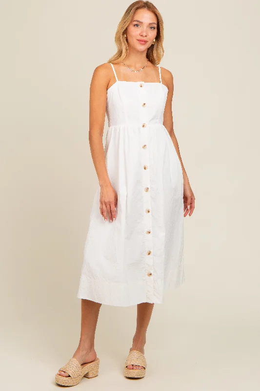 Women's midi dress tame glow -Ivory Sleeveless Button Down Midi Dress