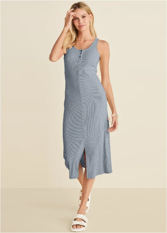 Women's midi dress zesty glow -Henley Midi Dress - Seafog