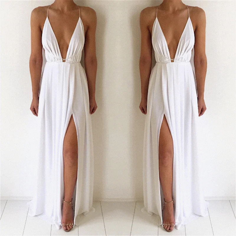 Women's party dress bloom flair -Boho Summer Party Bandage Slit Dress