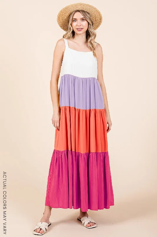 ladies-maxi-dress-sapphire-sweep-Fuchsia Tiered Colorblock Maxi Dress