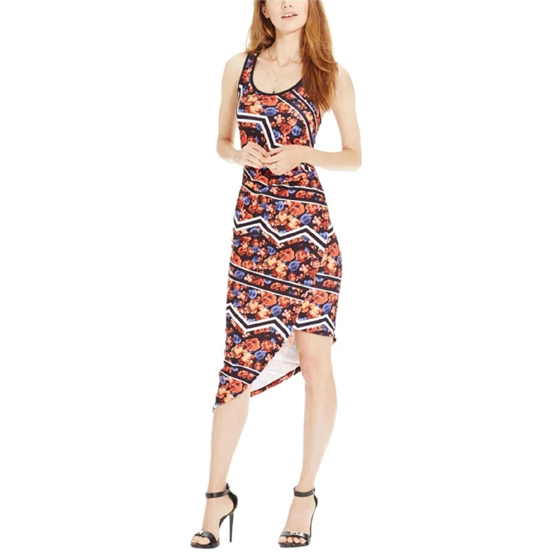 ladies-bodycon-dress-hug-fit-hype-Material Girl Womens Printed Asymmetrical Hem Bodycon Dress